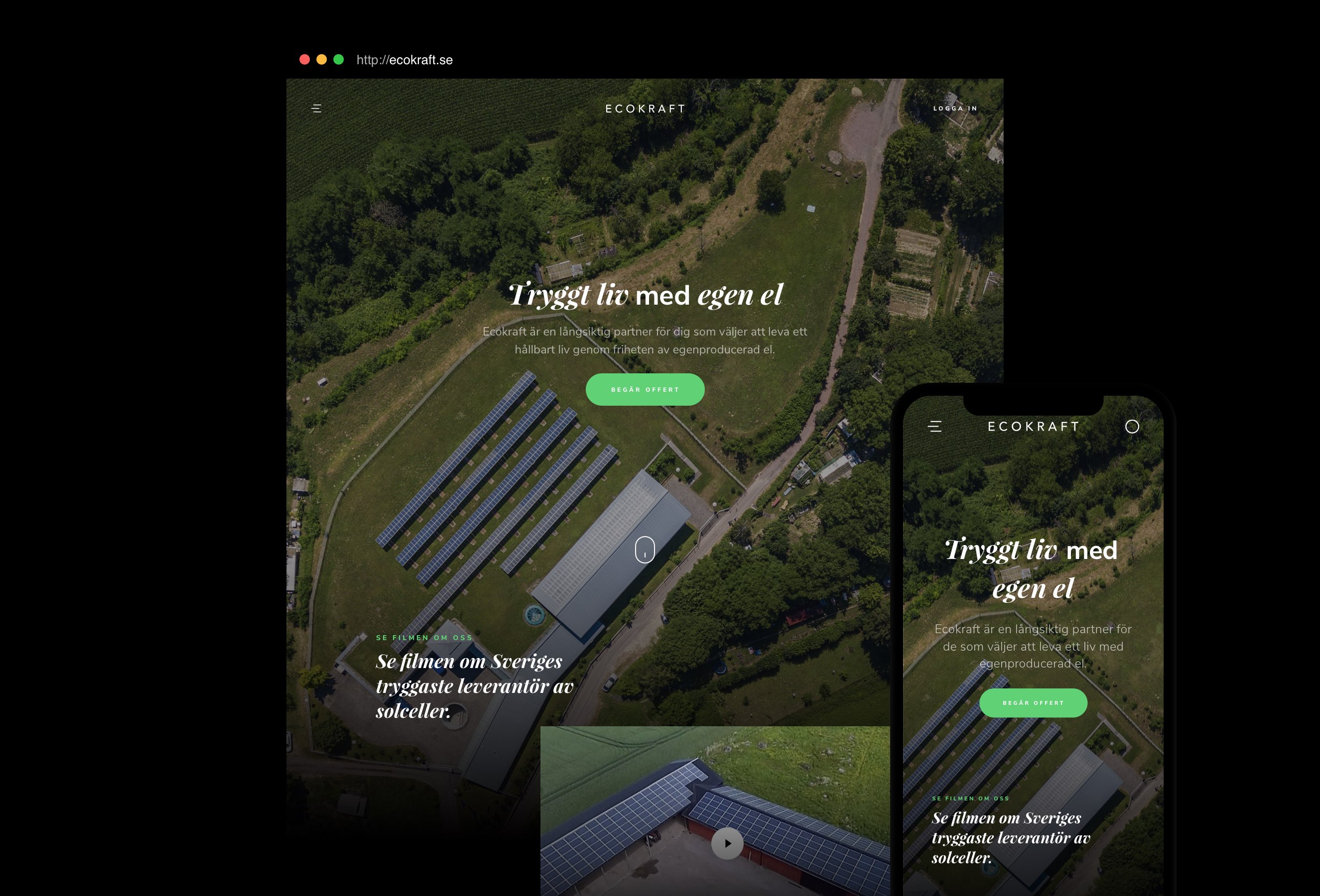 Ecokraft landningssida för stationär och mobil design