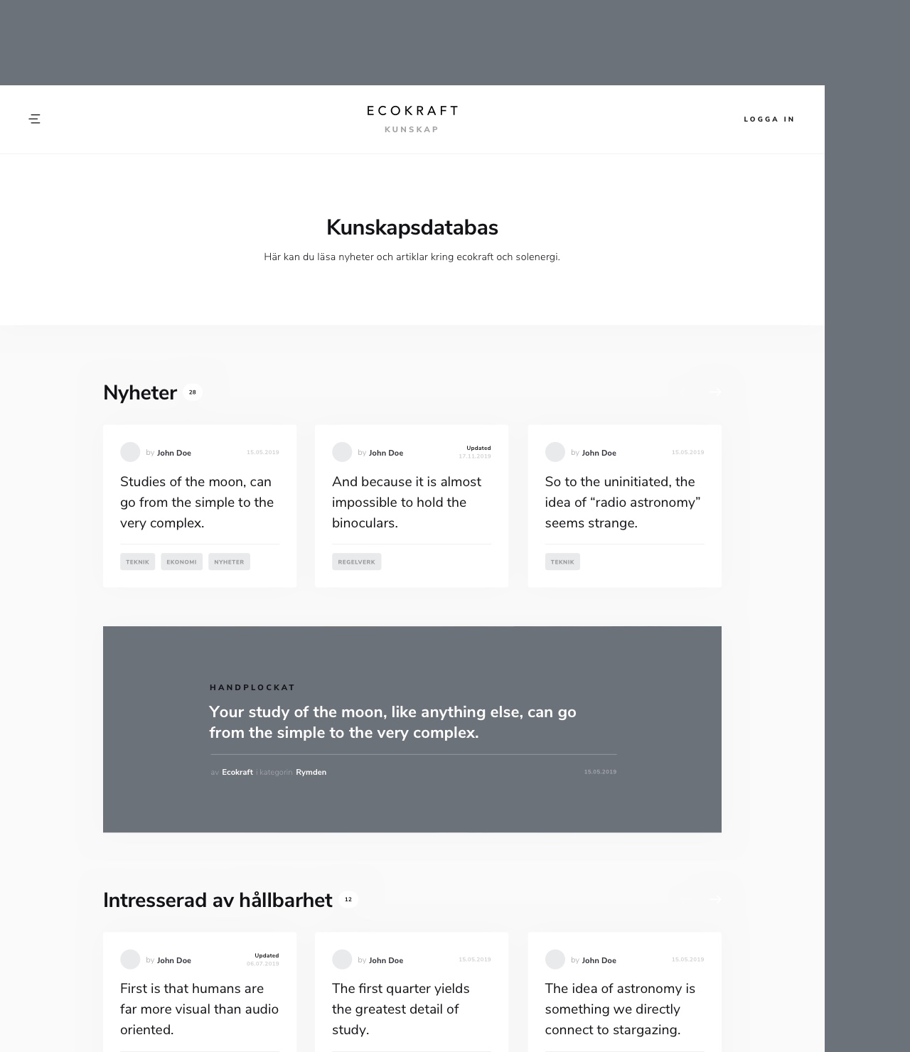Ecokraft wireframes till kunskapssidan