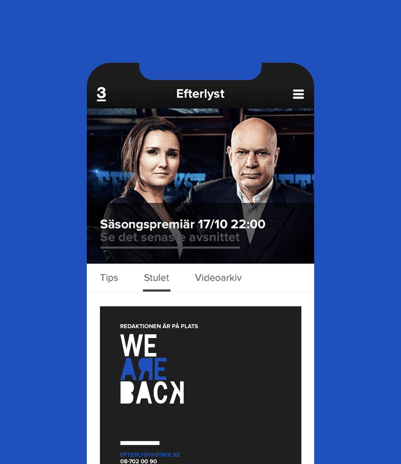 MTGx mobil programsida Efterlyst